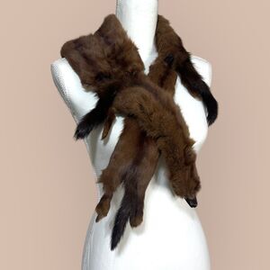 Vintage Real Mink Fur Stole Scarf Mid Century Novelty Animal Pelt Wrap